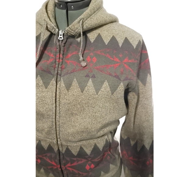 Ralph Lauren RRL Vintage Aztec Sherpa Lined Hooded Sweater Jacket Sz L Large - Picture 2 of 10